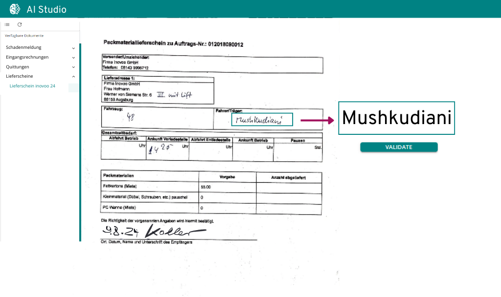 AI Studio - Validierung